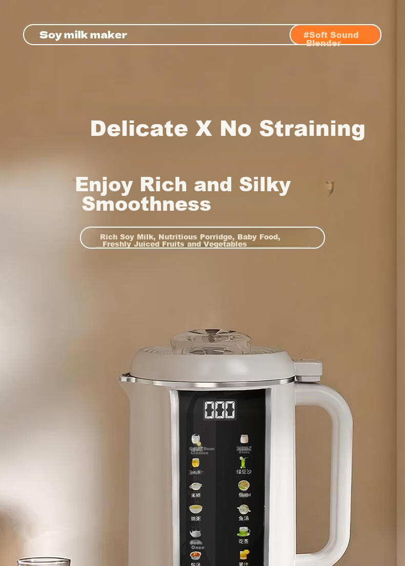 Malata Upgraded Blender Soy Milk Maker Quiet Noise Reduction Multifunctional Home Voice Broadcast Fully Automatic No Cooking No Filtering Whole Grain Large Capacity 2L 1