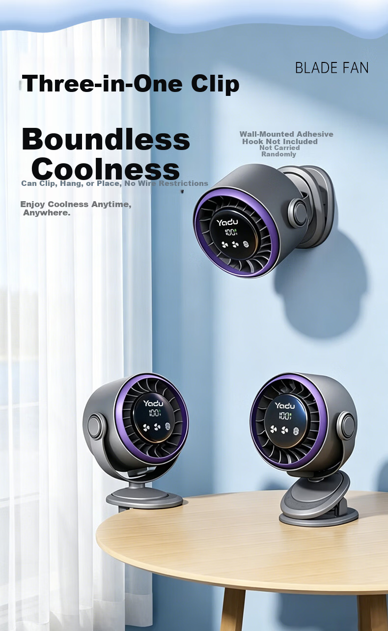 YADU Small Desktop Fan Portable Mini Electric Fan Desktop Circulation Fan Office Student Dormitory Long Battery Life USB Charging 100-Speed Digital Display 3600mAh Stardust Purple 3
