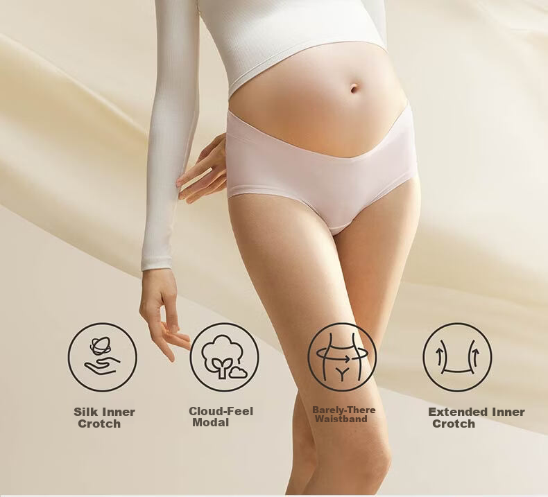 Babycare Modal Maternity Low-Waist Pregnancy Underwear for Early, Mid, Late Pregnancy and Postpartum Abdomen Support Extended Length 3-Pack M 2