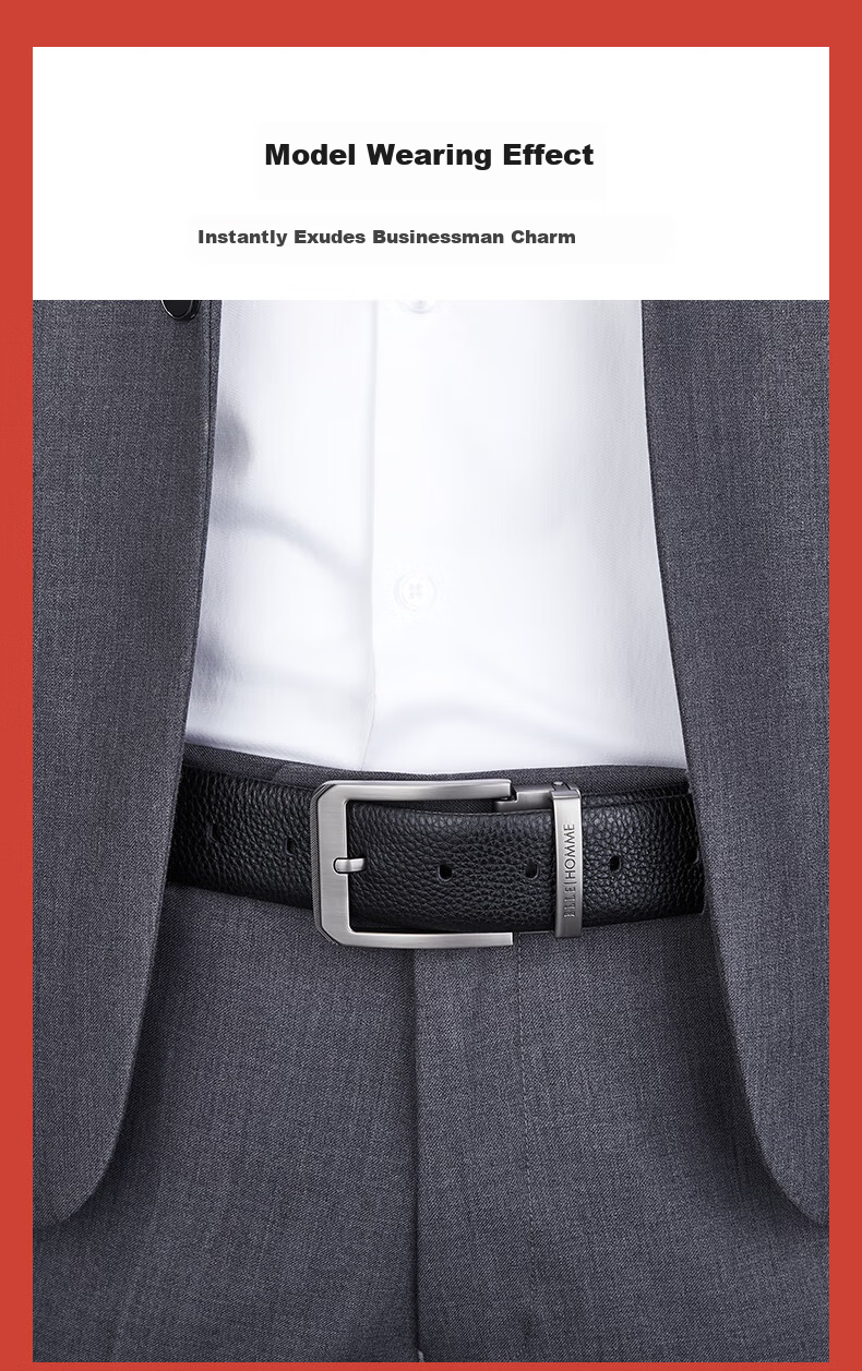 ELLE HOMME French Brand Men's Genuine Leather Belt First Layer Cowhide Pin Buckle Belt Gift Box Birthday Present for Boyfriend Husband 4