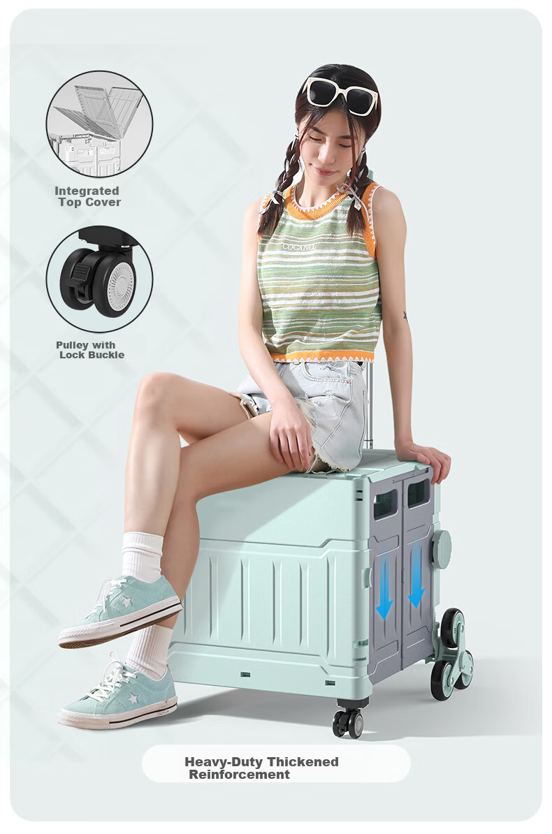 Younai Foldable Grocery Cart Outdoor Camping Delivery Trolley Nordic Gray Large 8-Wheel Stair Climbing Cart 3