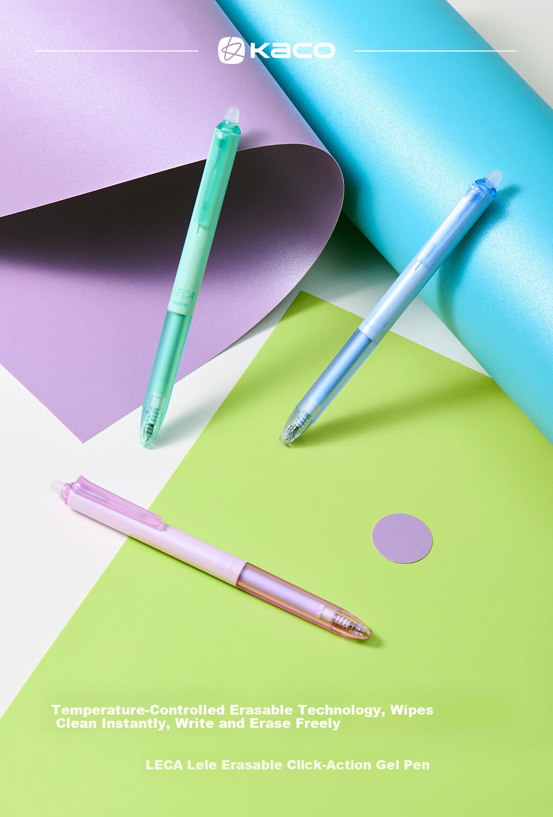 KACO Blue Erasable Gel Pen for 3rd Grade Students, 0.5mm Retractable Water Pen, Non-Slip Grip, Minimalist Office Signature Pen, Pack of 5, Lake Blue 1