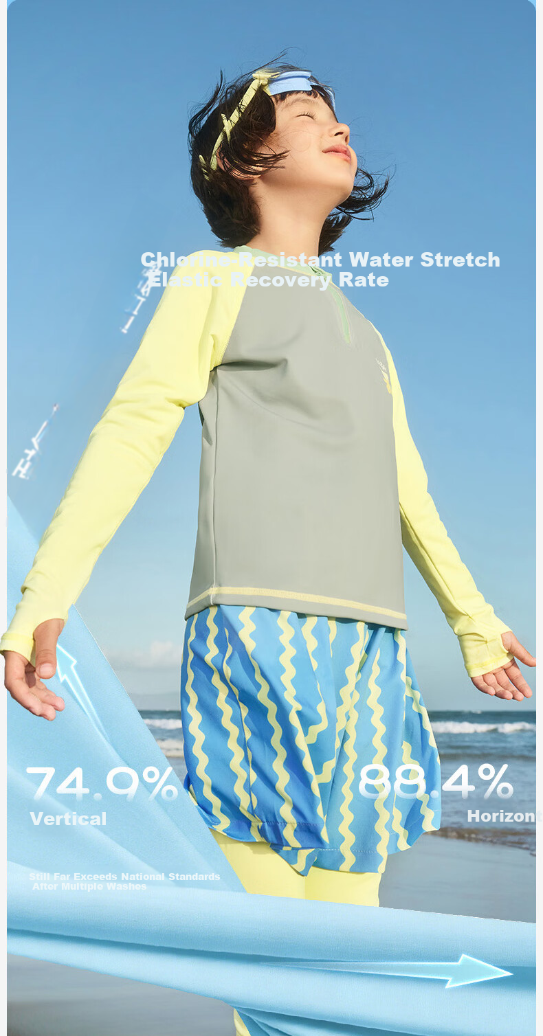 Kocotree KK Tree Kids Swimwear Original Yarn Sun Protection Boys and Girls Two-Mode Wet and Dry Split Swimsuit Long Sleeve Island-Level Three-Piece Set 23