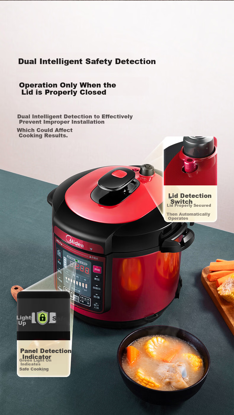 Midea 6L Electric Pressure Cooker, Large Capacity, 7 Adjustable Pressure Levels, Household Rice Cooker for 5-8 People, Fully Automatic Smart Reservation, Open-Lid Cooking, Soup and Rice Cooker MY-QC60 10