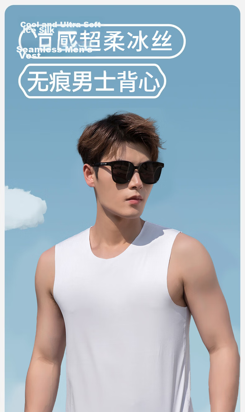 Men's Modal Vest Summer Ultra-Thin Ice Silk Seamless Sports Base Shirt Casual Loose Sleeveless Vest 2-Pack L 1