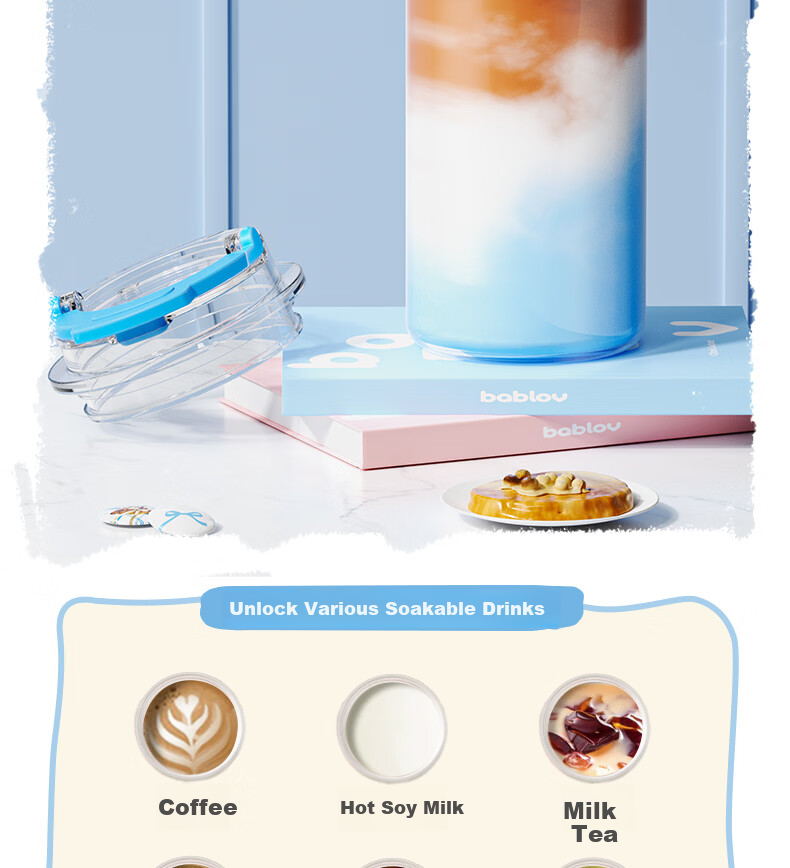 BABLOV Huaban Sen Glass Liner Children's Insulated Cup Girls Coffee Cup Desktop Cup High-Value Straw Cup Water Cup Room Cup 7