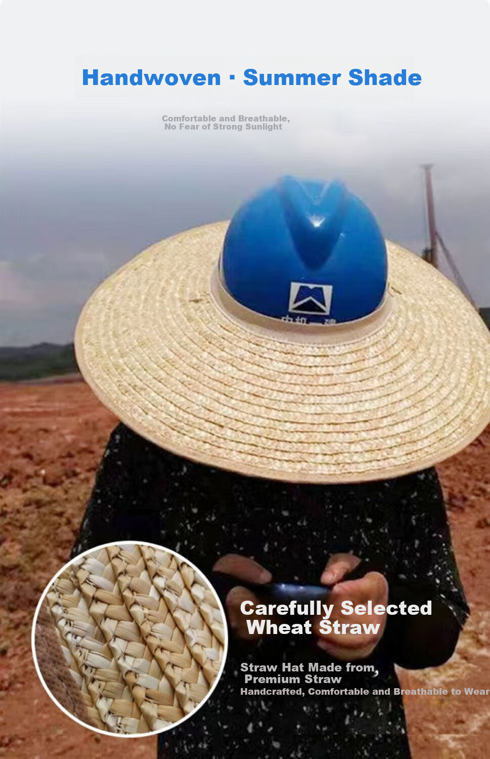 BAIGE Safety Helmet Sunshade Brim Construction Straw Sun Hat Breathable Summer Work Hat Unisex CW474259 1