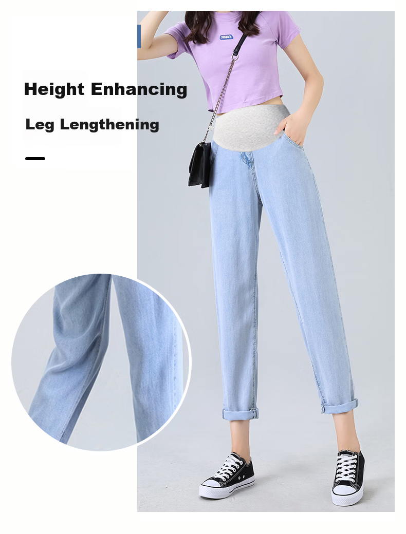JOYNCLEON Maternity Summer Thin Denim Pants Nine-Point Casual Dad Jeans Light Blue L Jyk176496 3