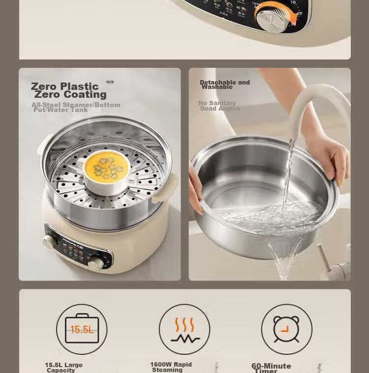Joyoung 2026 New Stainless Steel 3-Layer Large Capacity Electric Steamer with Double Circulation and High Heat Fast Steaming for Fish Multifunctional Household Electric Cooker 5
