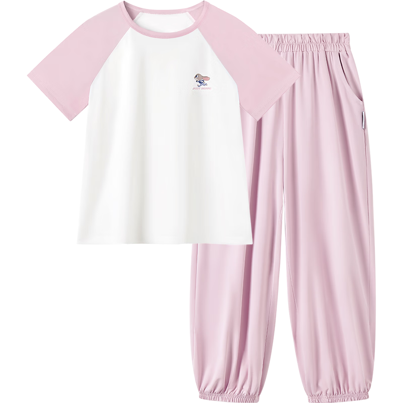 Disney Girls' Ice Silk Cooling Sun Protection Set Summer Raglan Sleeve T-Shirt and Jogger Mosquito-Repellent Pants Sports Outfit Pink Size 120