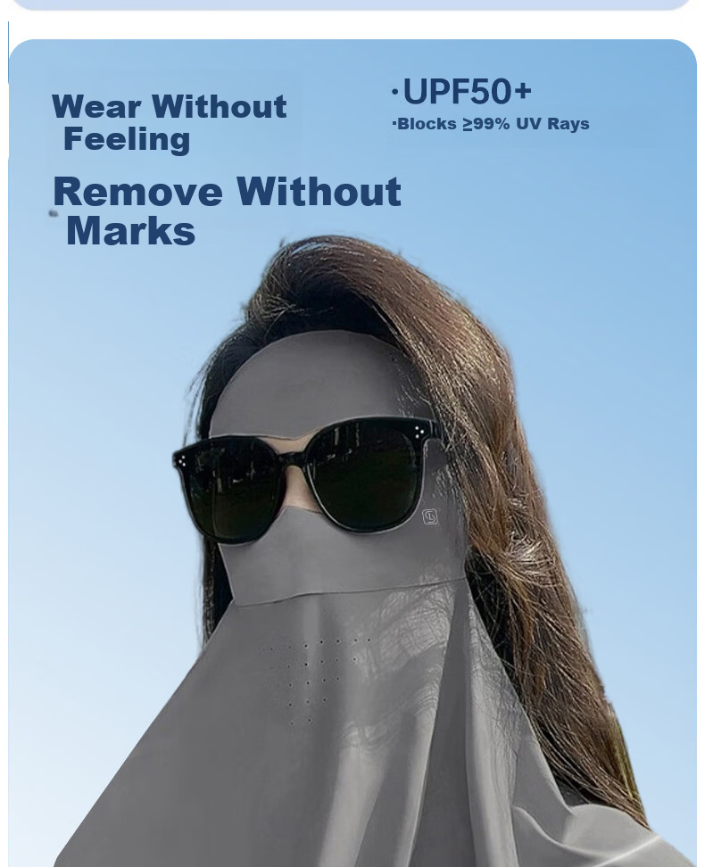 Langsha Sunscreen Face Mask Full Face Cover Outdoor Cycling Mask Ear-Hook UV Protection Loose 3D Extended Neck Guard Face Bikini 4