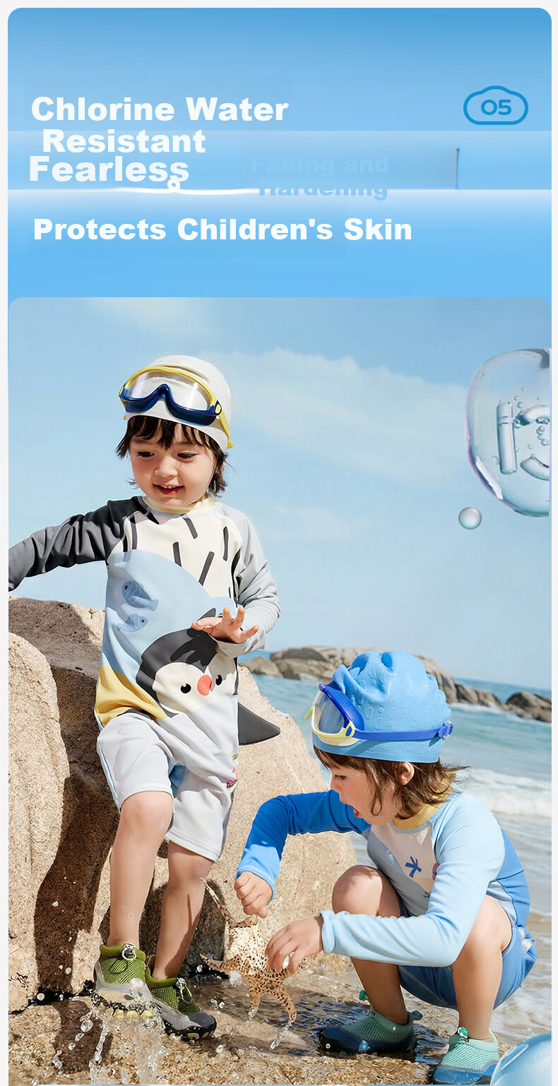 Kocotree KK Tree Kids Swimsuit Original Yarn UV Protection Cartoon Long Sleeve Swimwear Reinforced Back Anti-Sunburn 16