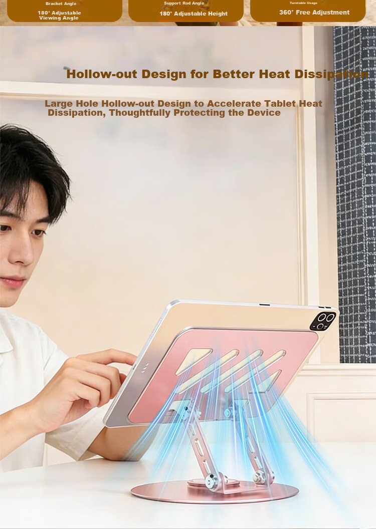 BZBC Flat Stand iPad Computer Desktop Phone Holder Drawing Support Full Metal 360° Rotatable Foldable Portable Universal for Apple Huawei Xiaomi Dark Gray 8