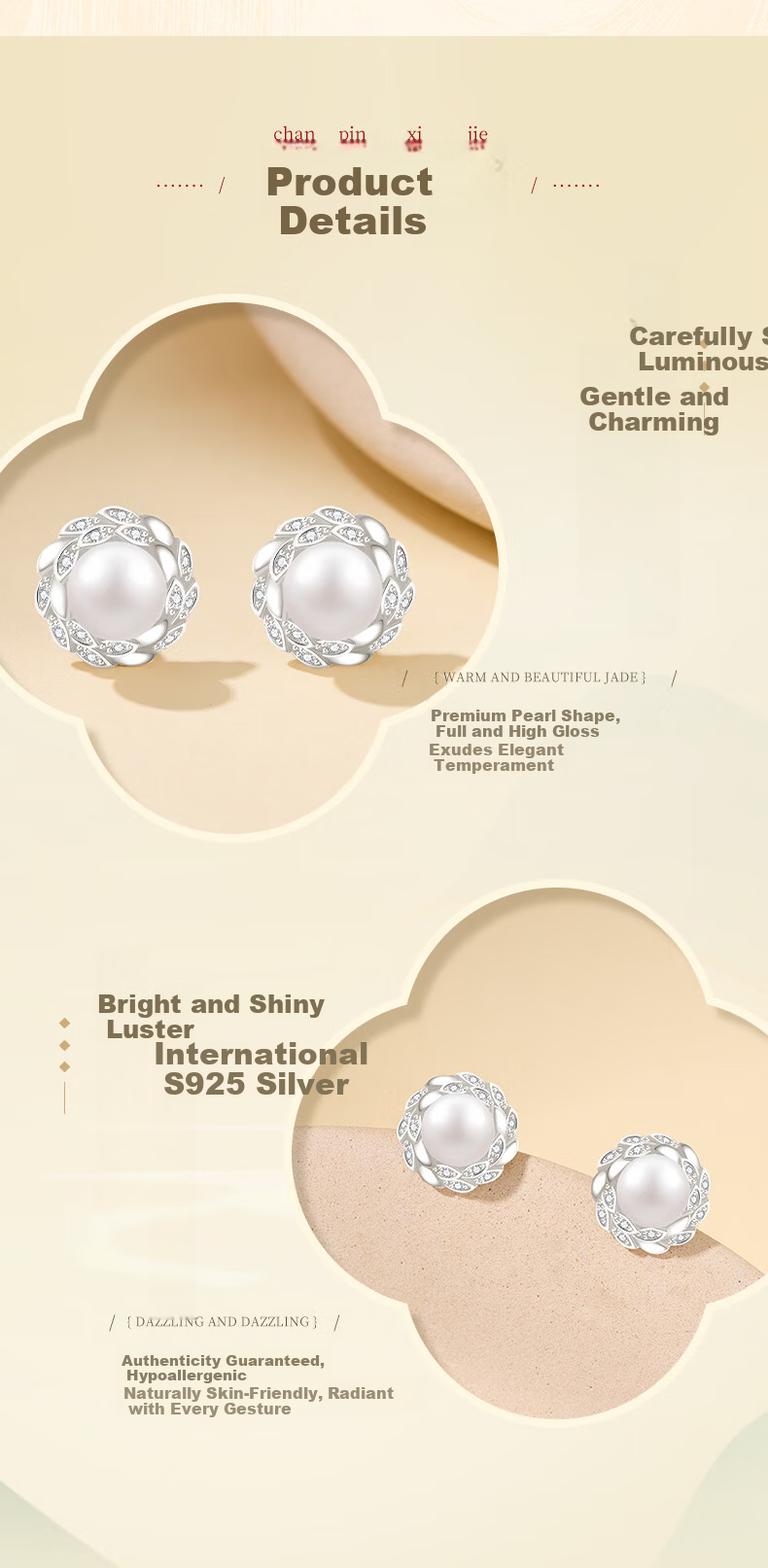Lao Feng Xiang Pearl Stud Earrings for Women Silver Tassel Elegant Safety Temperament Jewelry Birthday Anniversary Gift for Girlfriend Wife 5