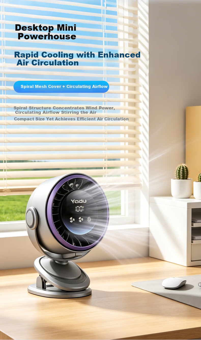 YADU Small Desktop Fan Portable Mini Electric Fan Desktop Circulation Fan Office Student Dormitory Long Battery Life USB Charging 100-Speed Digital Display 3600mAh Stardust Purple 6