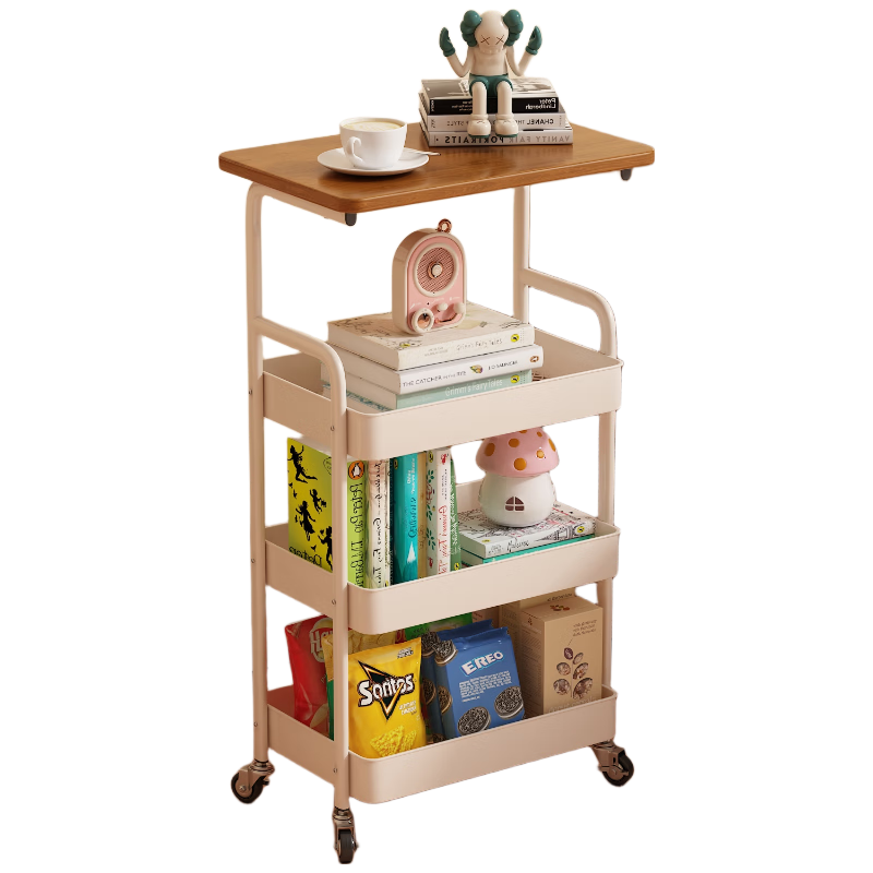 Anerya 4-Tier Snack Storage Rack Mobile Floor Cart Living Room Sofa Side Table Kitchen Storage Organizer