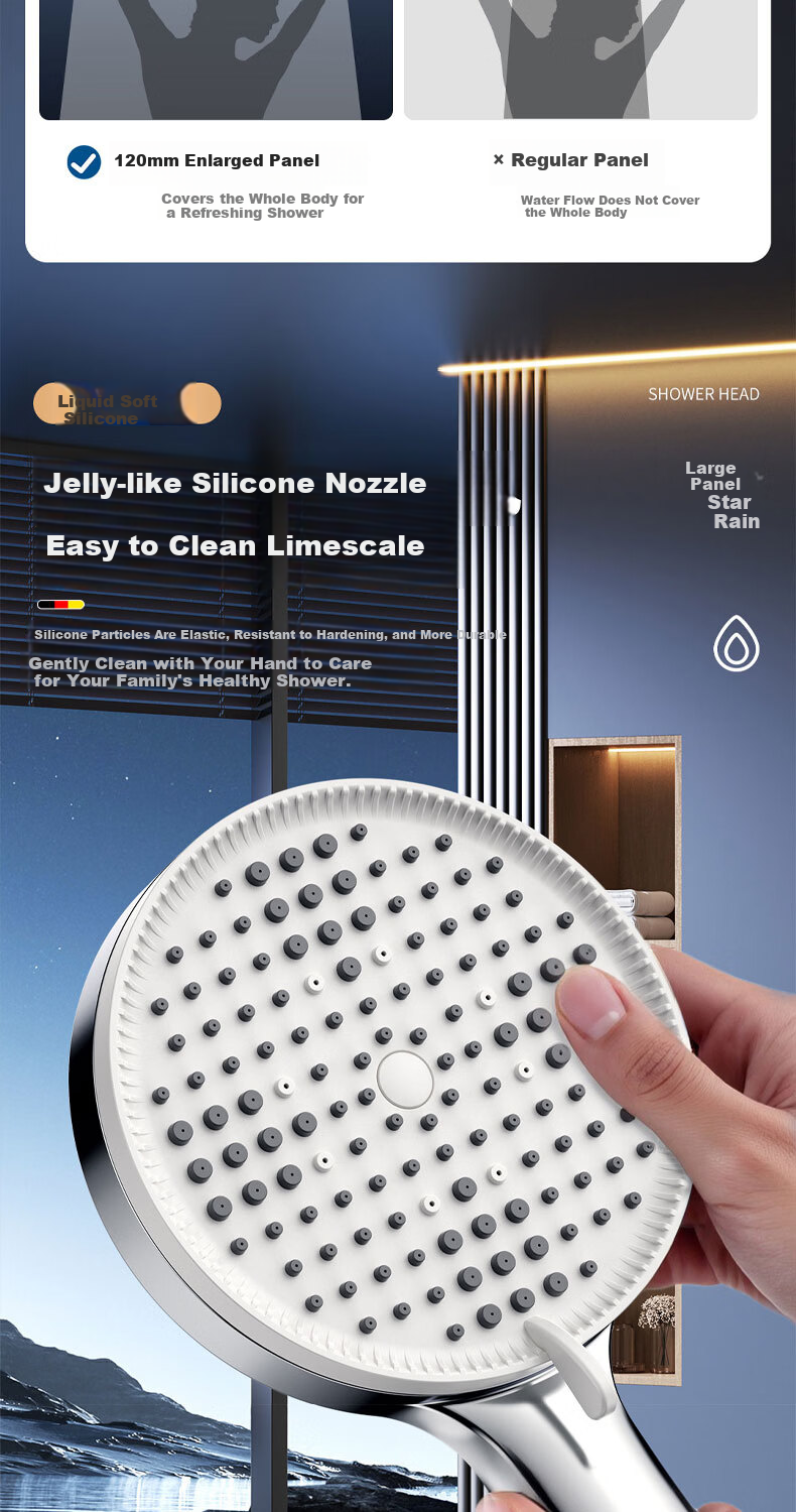 HOMK German High-Pressure Shower Head with Powerful Water Flow, Shower Sprayer, Large Water Output, Showerhead 7