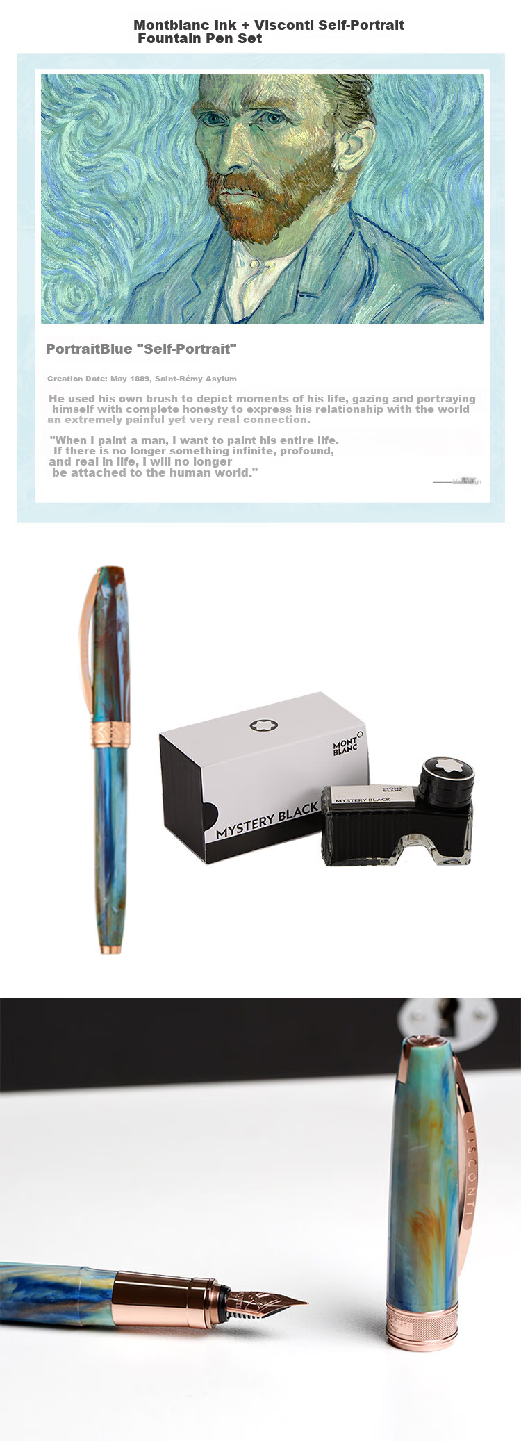 MONTBLANC Ink + Visconti Van Gogh Self-Portrait Fountain Pen Set [Gift] 8