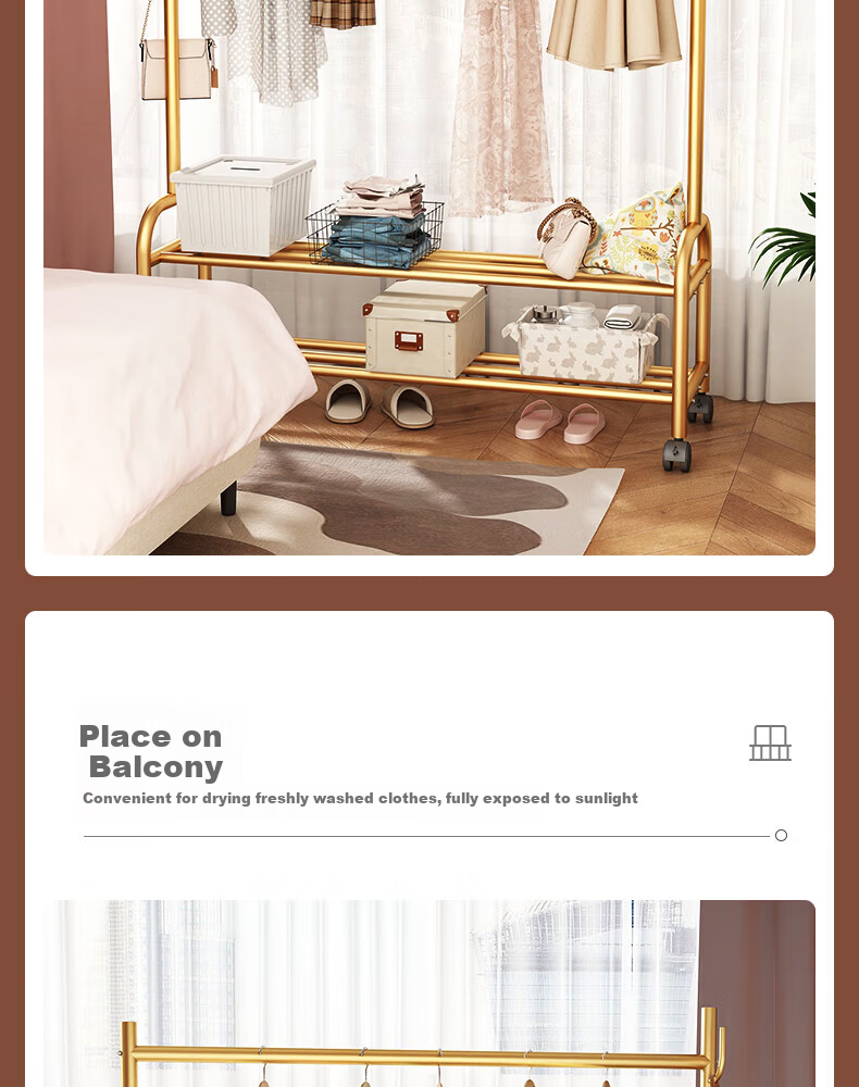 Muhan Yue Floor-Standing Clothes Drying Rack Mobile Home Bedroom Balcony Garment Rack Indoor Simple Rod Coat Hanger 13