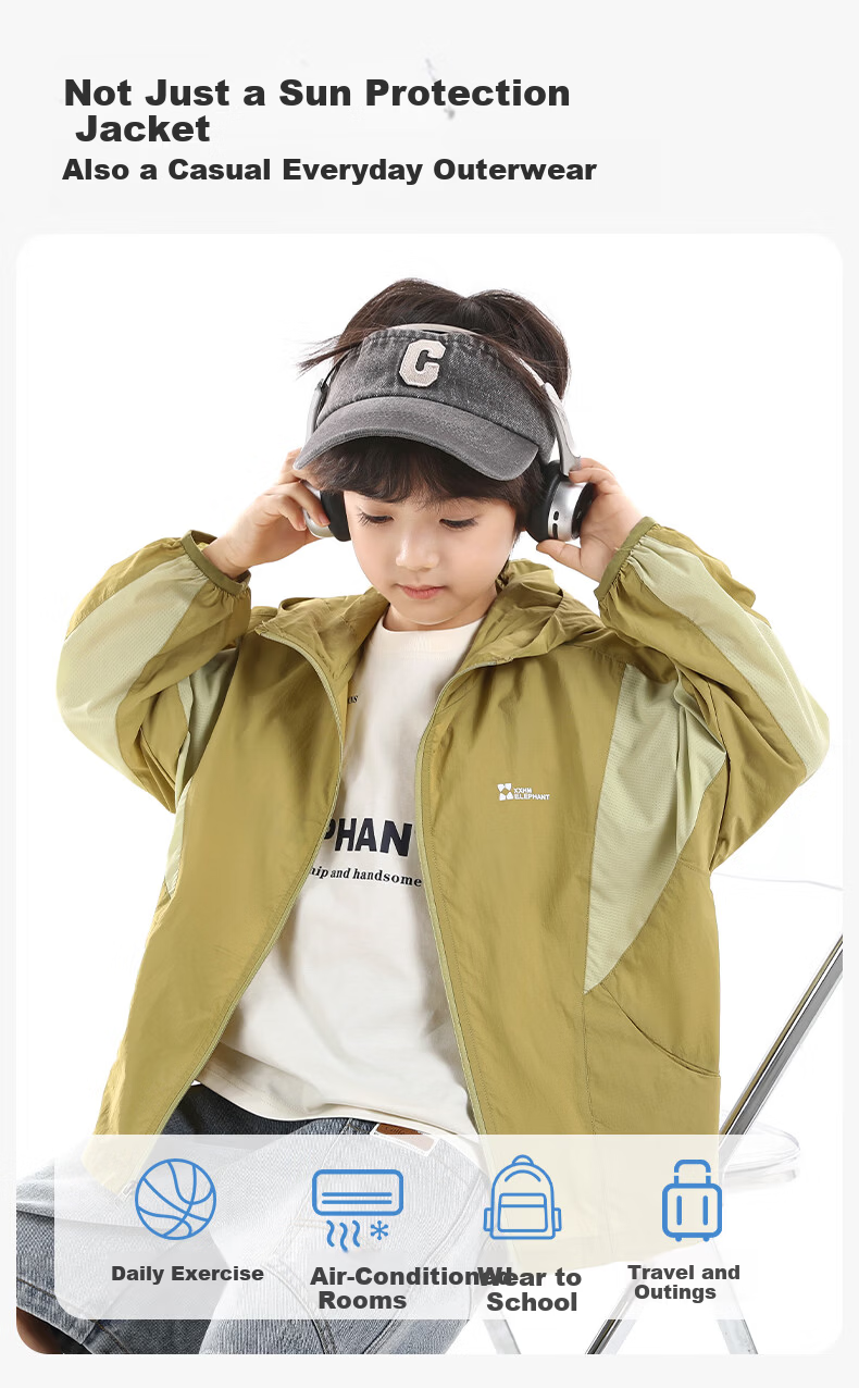 Little Elephant Hamm Boys' Sun Protection Jacket Children's Lightweight Summer Coat 2026 Boys' Skin Jacket UPF50+ Green 110 cm 11