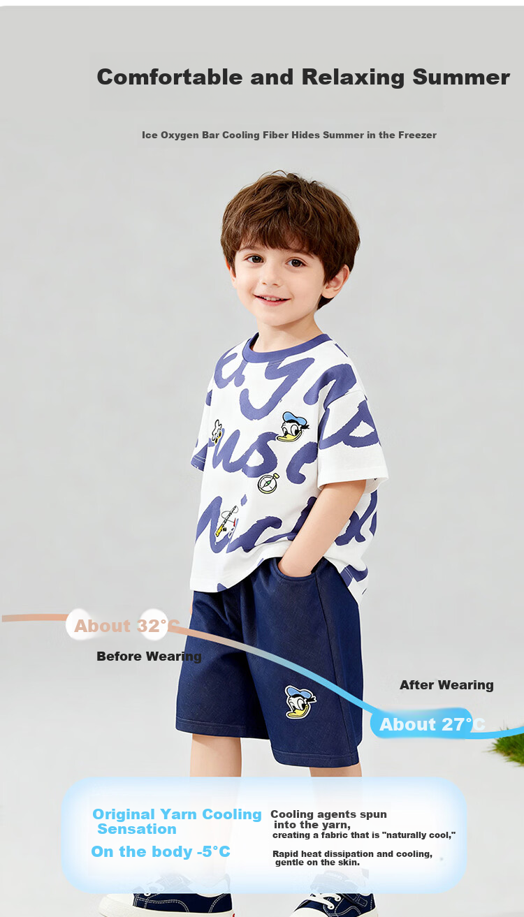 Disney Boys Comfortable Trendy Short Sleeve and Shorts Set Summer New Two-Piece Purple Size 90 3