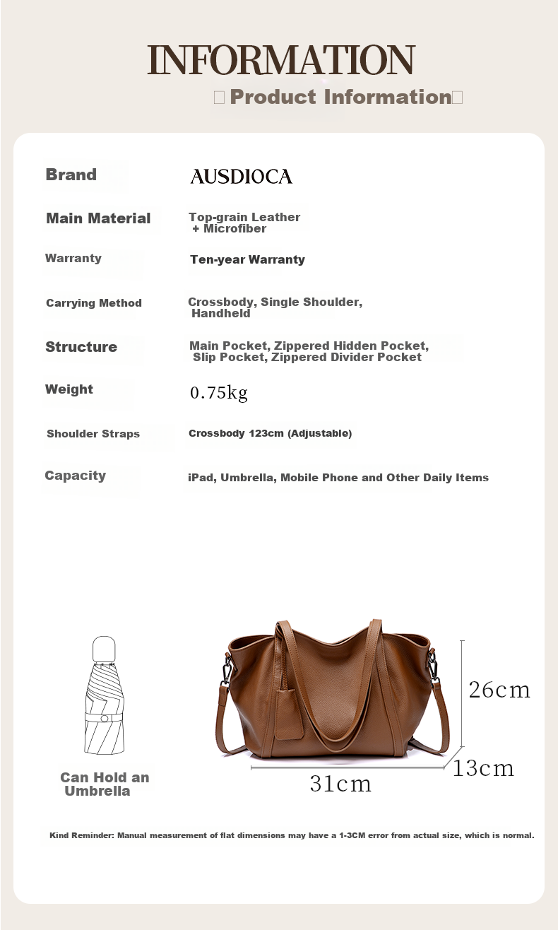 AudiJia Genuine Leather Tote Bag for Women 2026 New Handbag Commuter Shoulder Bag Crossbody Mom Bag Birthday Gift 7