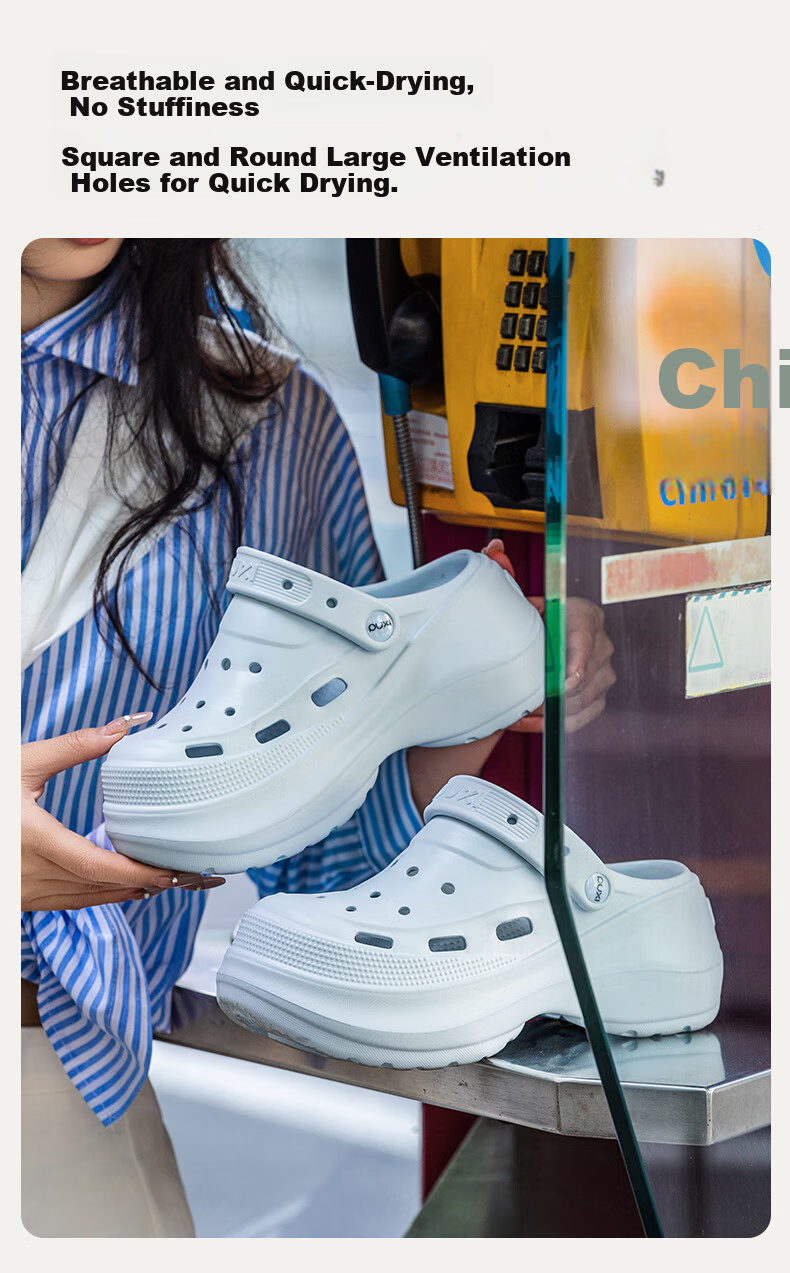 Puxi Women's Thick Sole EVA Slip-On Summer Clogs Non-Slip Odor-Resistant Cloud White Sandals Size 33-34 7