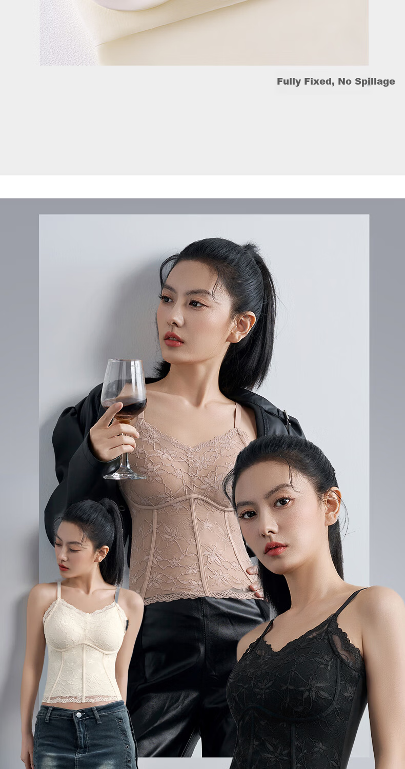 Tingmei [No Bra Needed] Sexy Lace Camisole Women's Thin Lingerie with Built-in Padding Convenient Vest for Outerwear 3