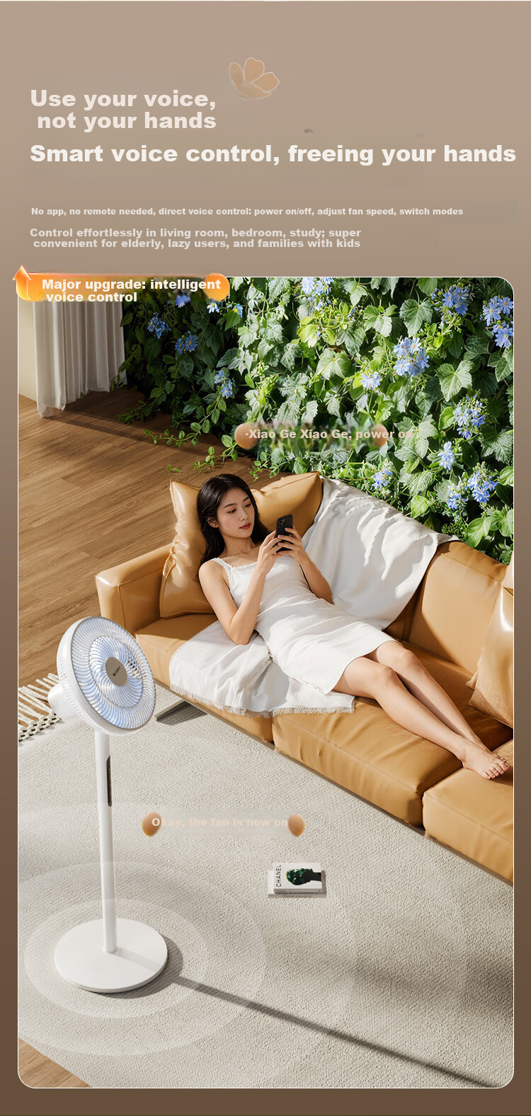 GREE Flower Elf Pro Energy Level 1 DC Inverter Quiet Energy-Saving Voice Control Electric Fan Bedroom Floor Fan High Airflow Silent 7