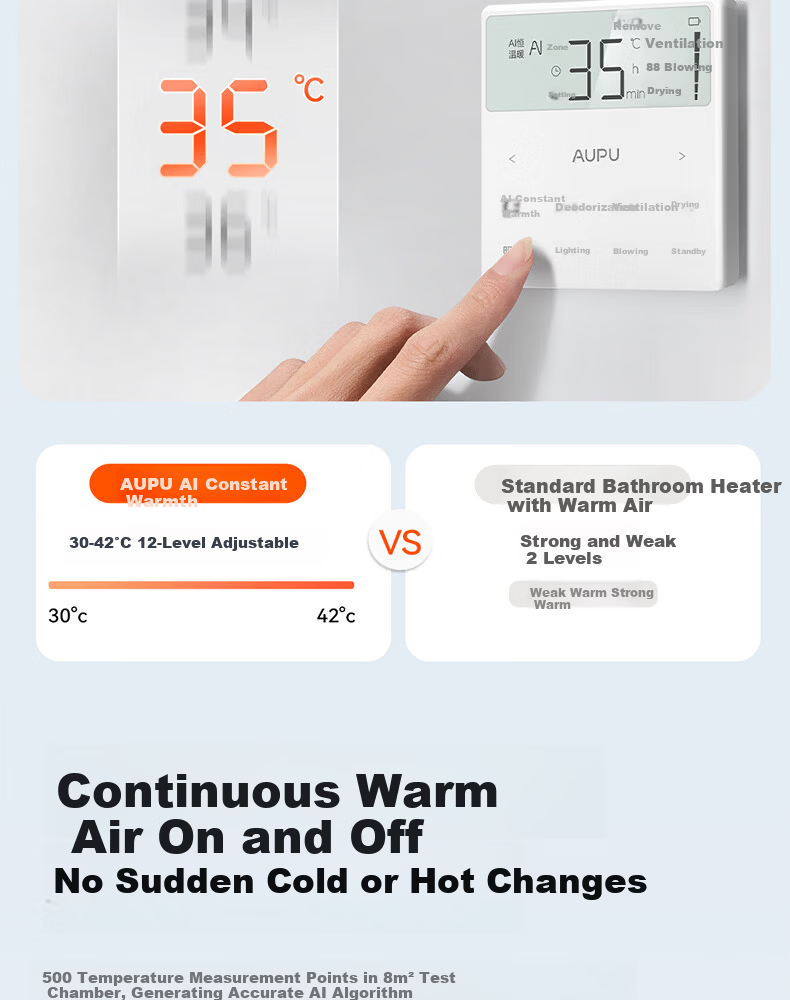 AUPU Smart Bathroom Heater Q360A3-Air with Thermal Ring Deodorization, Warm Air, Lighting, and Exhaust Integration 9