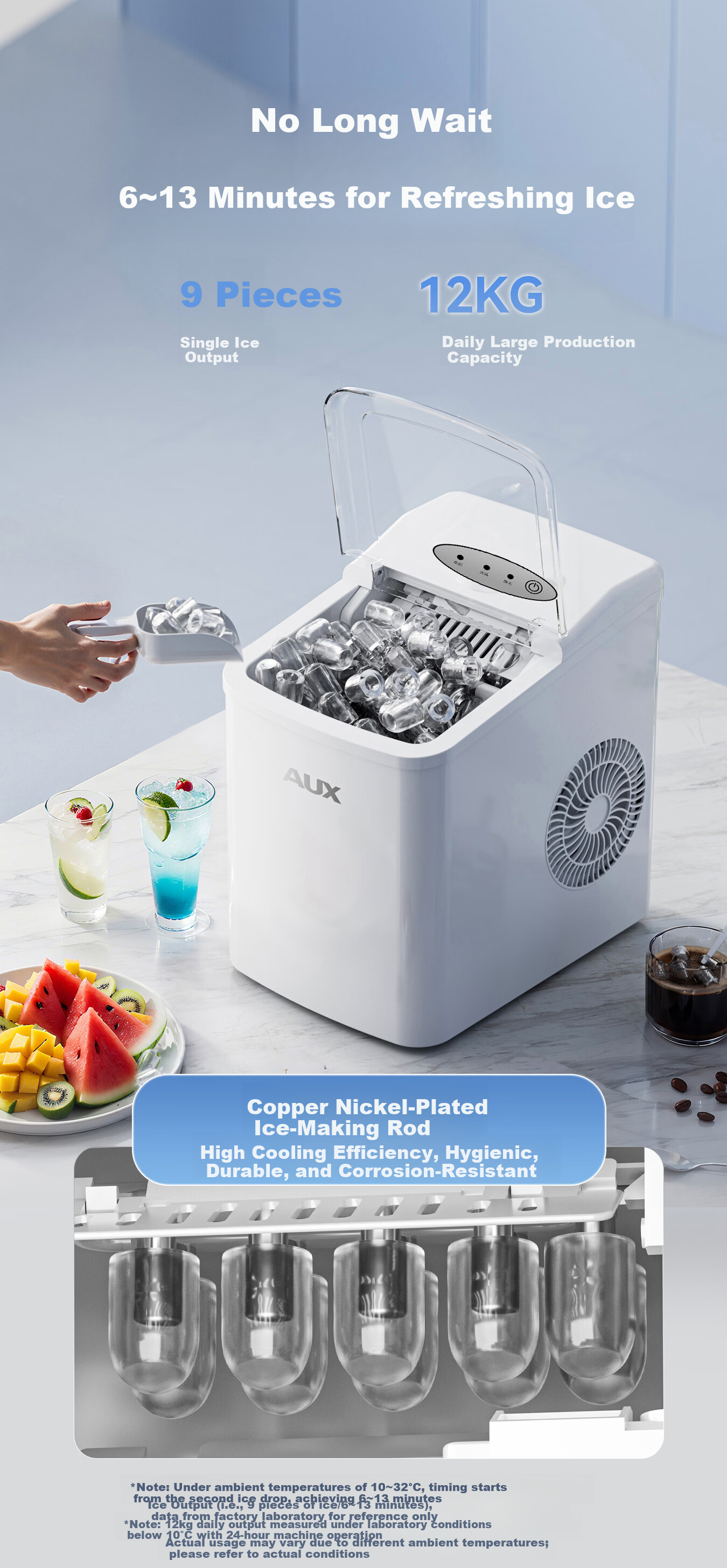 AUX【Price Protection 618】Home Mini Ice Maker Dormitory Bullet Ice Fully Automatic Self-Cleaning Low Power Ice Cube Machine 2
