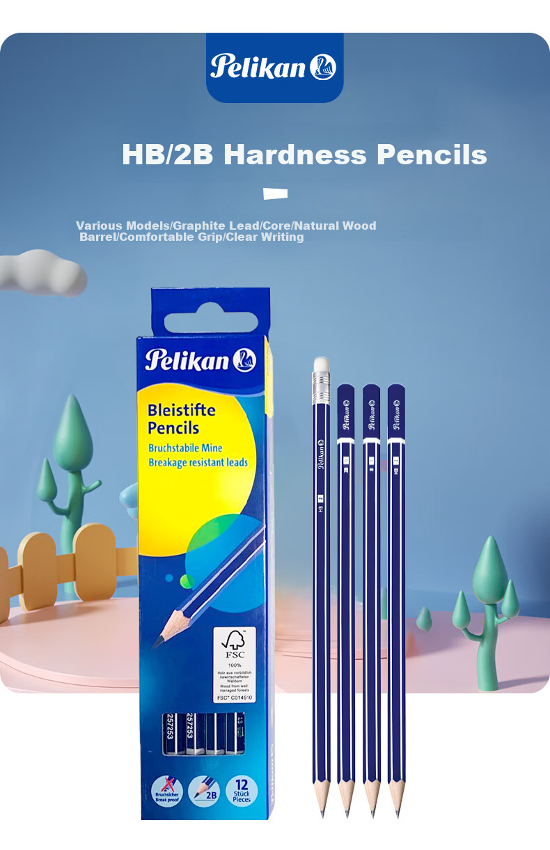 Pelikan 2B Pencils 12-Pack for Students and Kids, HB Writing and Sketching Pencils, Art Supplies 1