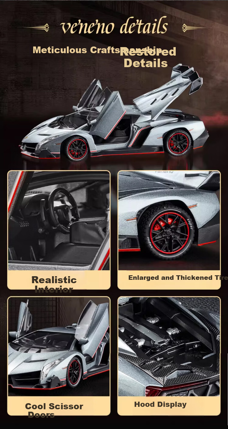 Fozao Lamborghini Sports Car Model Children's Educational Toy Boys Birthday Gift Poison Collection Silver + Leather Dust Cover 13