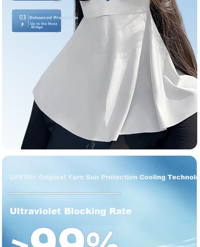 Langsha Sunscreen Face Mask Full Face Cover Outdoor Cycling Mask Ear-Hook UV Protection Loose 3D Extended Neck Guard Face Bikini 10