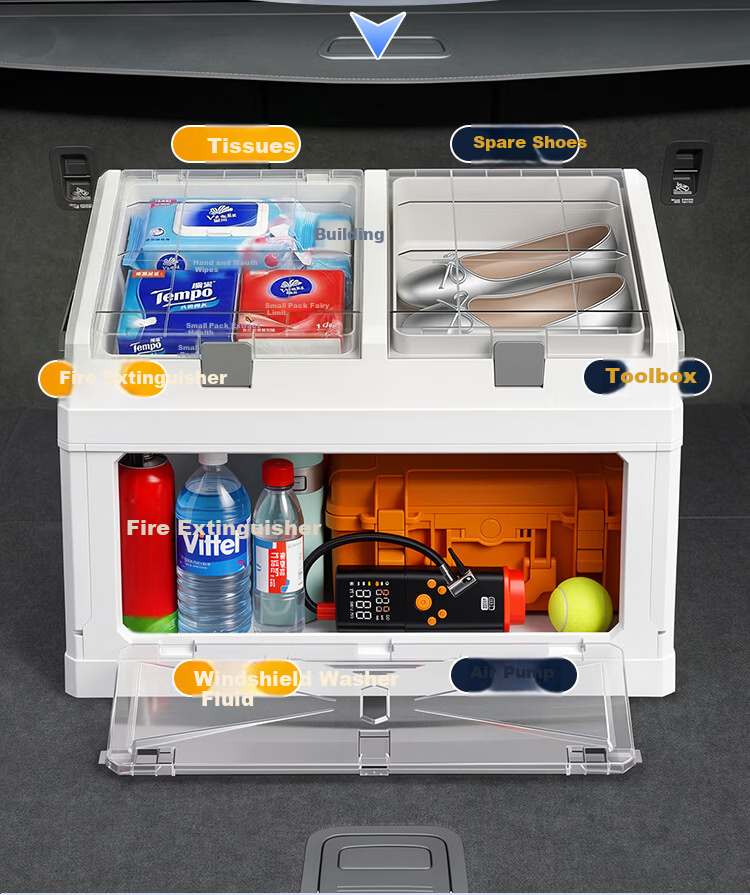 Jiabangshu Trunk Storage Box Car SUV Foldable Plastic Outdoor Camping Organizer Medium White 4