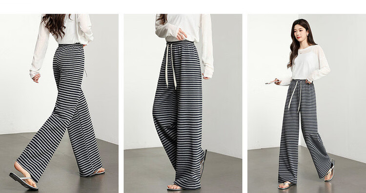 Demana Free Pressure Zero Pants Summer Lazy Colorblock Striped Wide-Leg Elastic Waist Draped Loose Slimming Women's Casual Pants 6