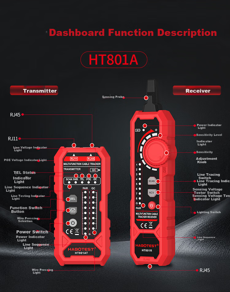 HABOTEST Network Cable Tester HT801B Multifunction Broadband Signal Continuity Checker Tool 4