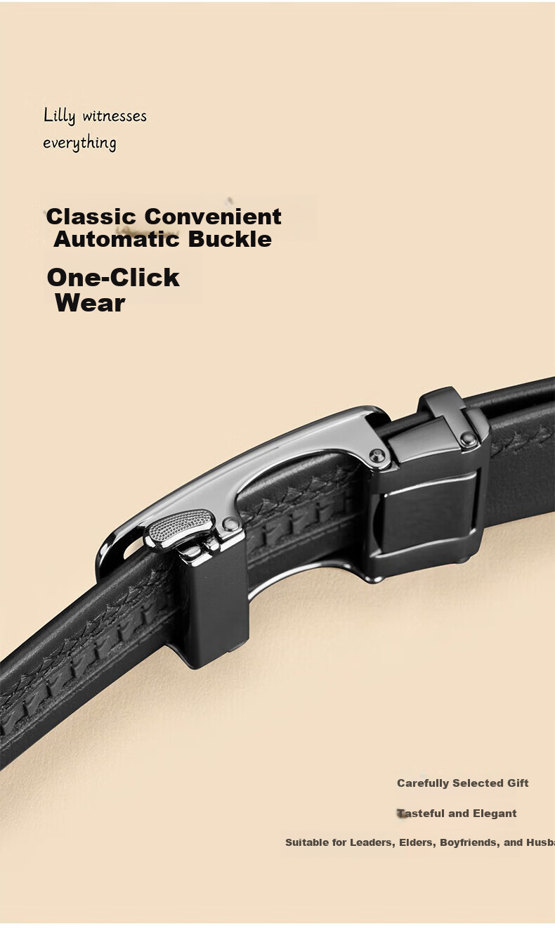 JEEP Men's Genuine Leather Automatic Buckle Belt High-End Pure Cowhide New Style Waistband Father's Day Gift for Dad Husband 3