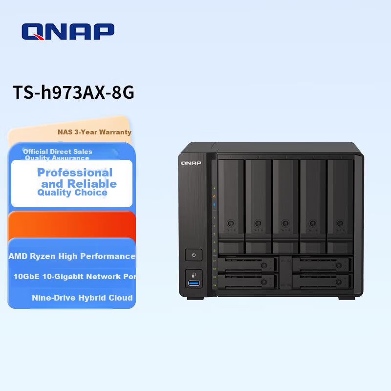 QNAP TS-h973AX8G 9-Bay 10GbE NAS Network Storage Server Hybrid Drive Configuration Private Cloud Disk (No Internal Hard Drives)