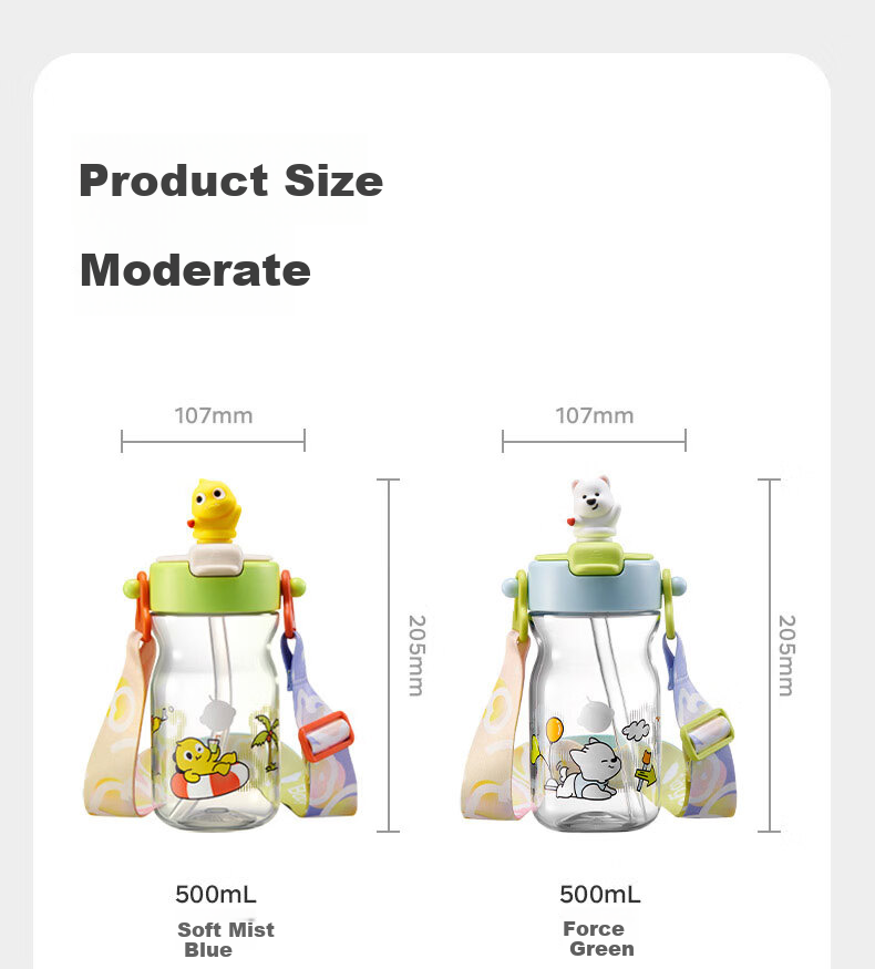 Babycare Children's Water Cup Summer Straw Cup Dual Drinking Outdoor Sports Direct Drinking Cup School Water Bottle Fun Doll 500ml - Red 22