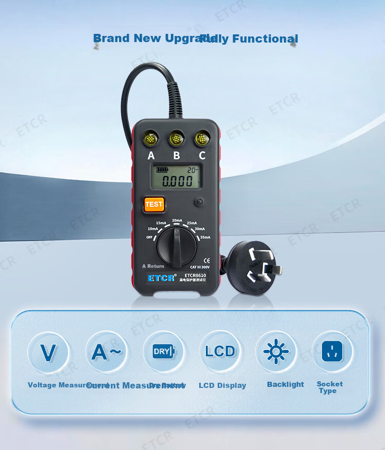 ETCR8610RCD Leakage Circuit Breaker Tester Socket Tester 1