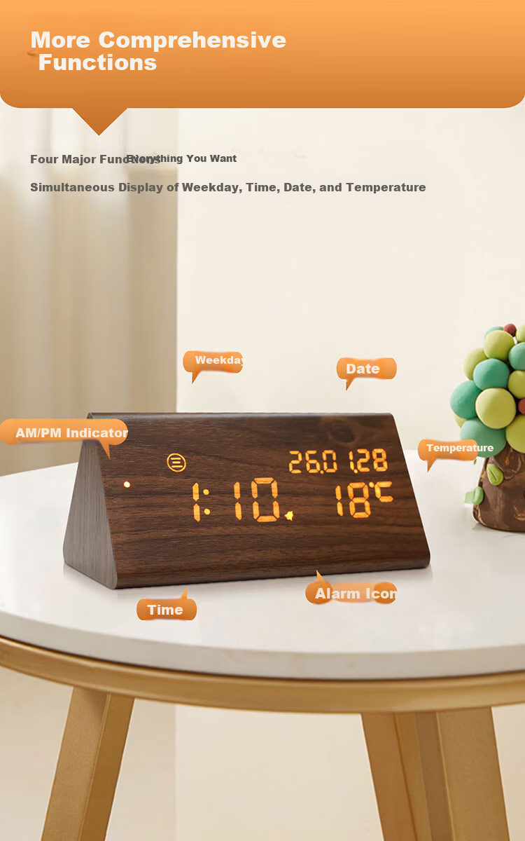WOOD SHOW Alarm Clock Smart 2026 New Model Student-Specific Wake-Up Device Retro LED Digital Display Electronic Clock for Boys And Girls, Powerful Awakening Small Alarm Clock Gift 9