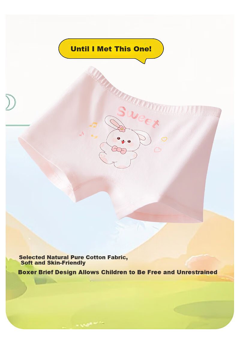 Hodo Kids Girls' Underwear Mid to Large Size A-Class Antibacterial Crotch Boxer Briefs 6-Pack Cake Bear 150 12