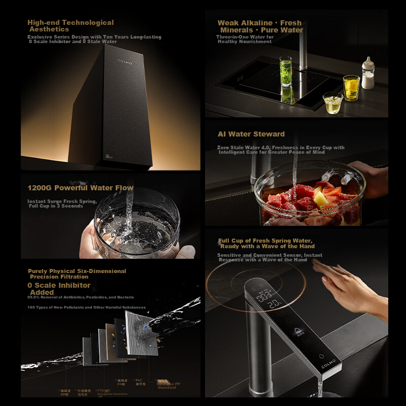 COLMO New Black Pearl Water Purifier 1200G Flow Household Under-Sink Weak Alkaline Mineral Direct Drinking RO Water Filter C3Ultra