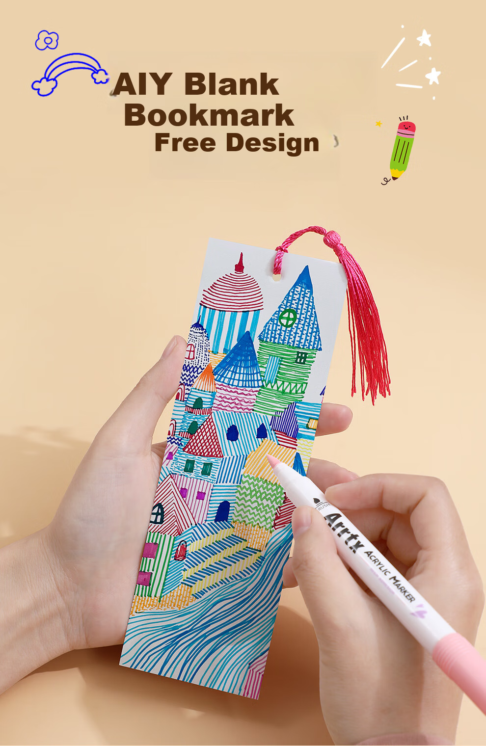 Jiaran Heng Blank Bookmark DIY Handmade Material Wish Card with Tassel for Kindergarten and Primary School Handicraft Class Hand-painted Custom Bookmark Handmade Graduation Gift for Classmates 5