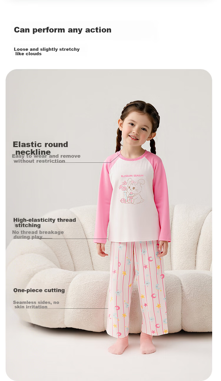 Balabala Kids Pajama Set Boys Girls Homewear 2026 Spring Autumn New Baby Pure Cotton Sleep Pants Skin-friendly Red 4