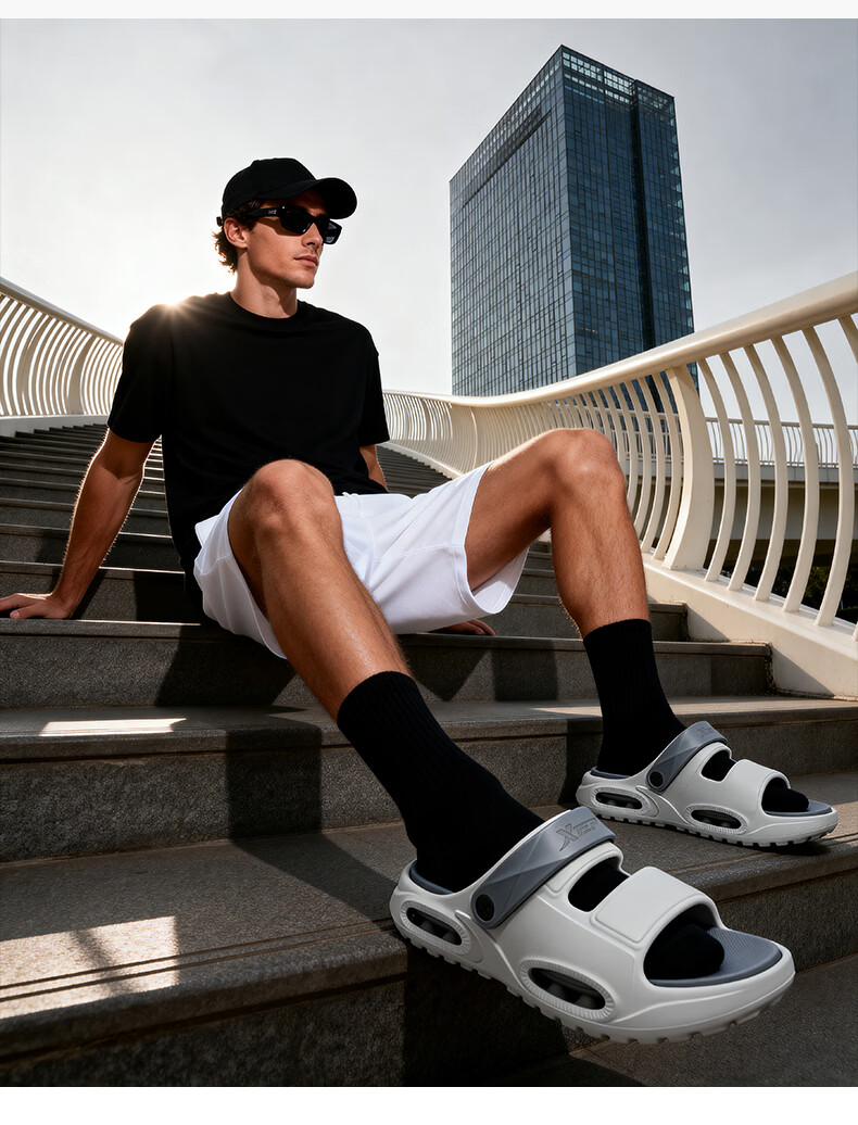 XTEP Men's Outdoor Sports Sandals Summer New Beach Slippers A012 Black Gray Size 38-39 9