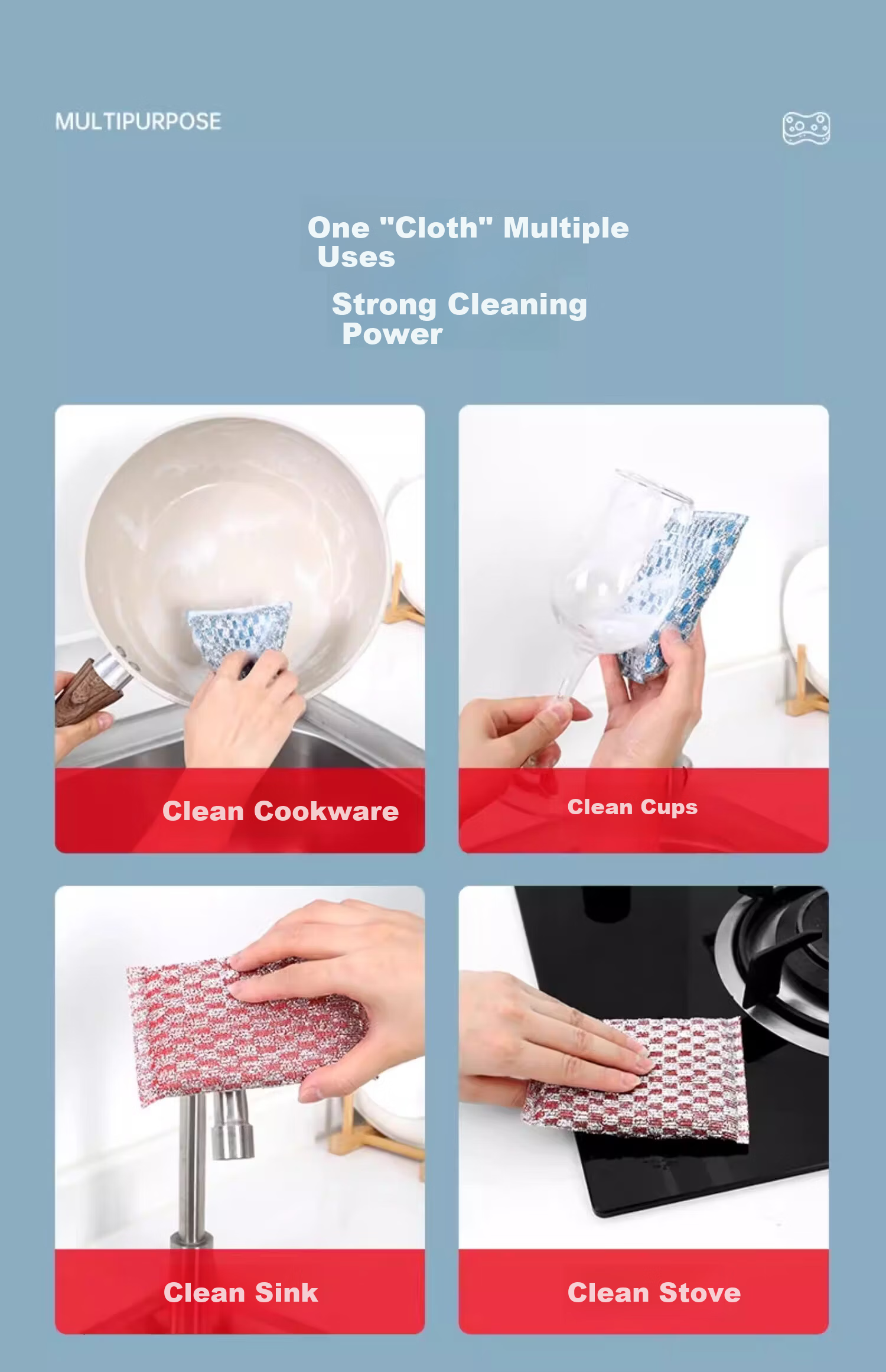 COODORA Soft Cleaning Cloth 10-Pack Dishwashing Sponges Steel Wool Scrubbers Oil Removal Kitchen Cleaning Cloths Lint-Free Household Pot Scrubbers 10