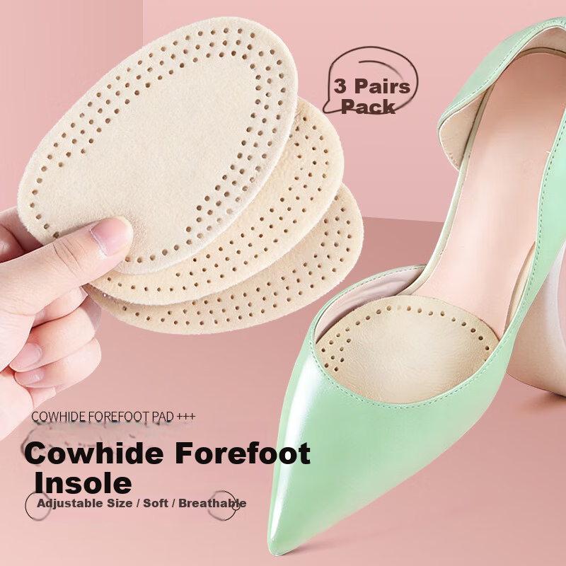 Huabaochi Cowhide Forefoot Insole Half Pad High Heel Leather Shoes Foot Pad Half Size Genuine Leather Half Insoles Women Shock Absorption Anti-Friction