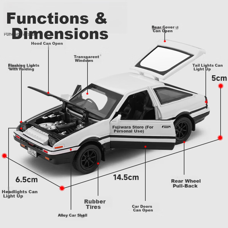 Chiyu Toys Initial D Takumi Fujiwara Toyota AE86 Car Model Realistic Alloy Toy Gift for Boys 2